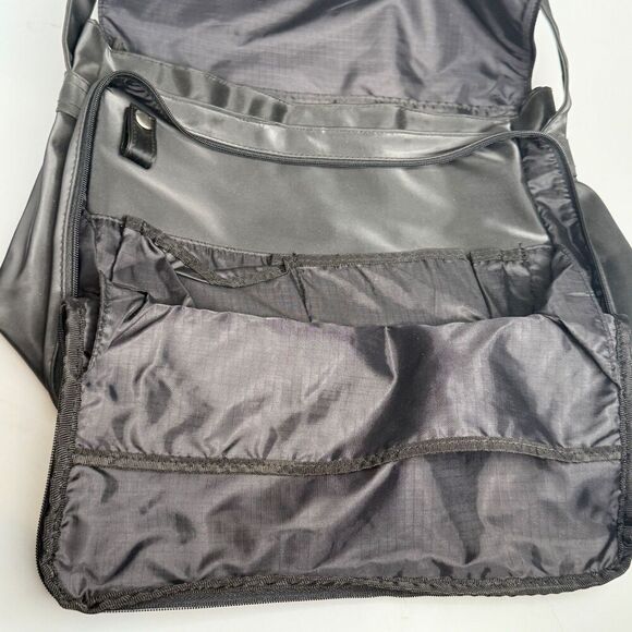 Kenneth Cole Reaction Black Messenger Laptop Bag 14.6” Satin PVC Organizer - Picture 10 of 16